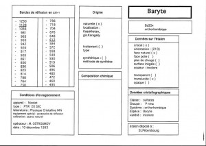Baryte. Orientation 210. Table (IRS)